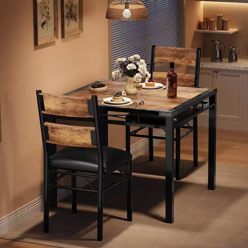 Eettafelset, eetkamertafelset met hoekbescherming, houten keukentafel en stoelenset met gestoffeerde stoelen voor keuken of appartement