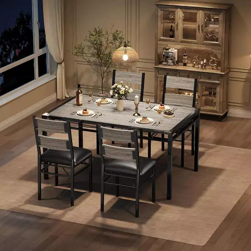 Eettafelset, eetkamertafelset met hoekbescherming, houten keukentafel en stoelenset met gestoffeerde stoelen voor keuken of appartement