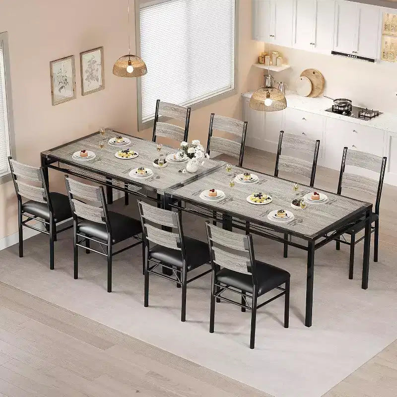 Eettafelset, eetkamertafelset met hoekbescherming, houten keukentafel en stoelenset met gestoffeerde stoelen voor keuken of appartement