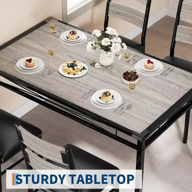 Eettafelset, eetkamertafelset met hoekbescherming, houten keukentafel en stoelenset met gestoffeerde stoelen voor keuken of appartement