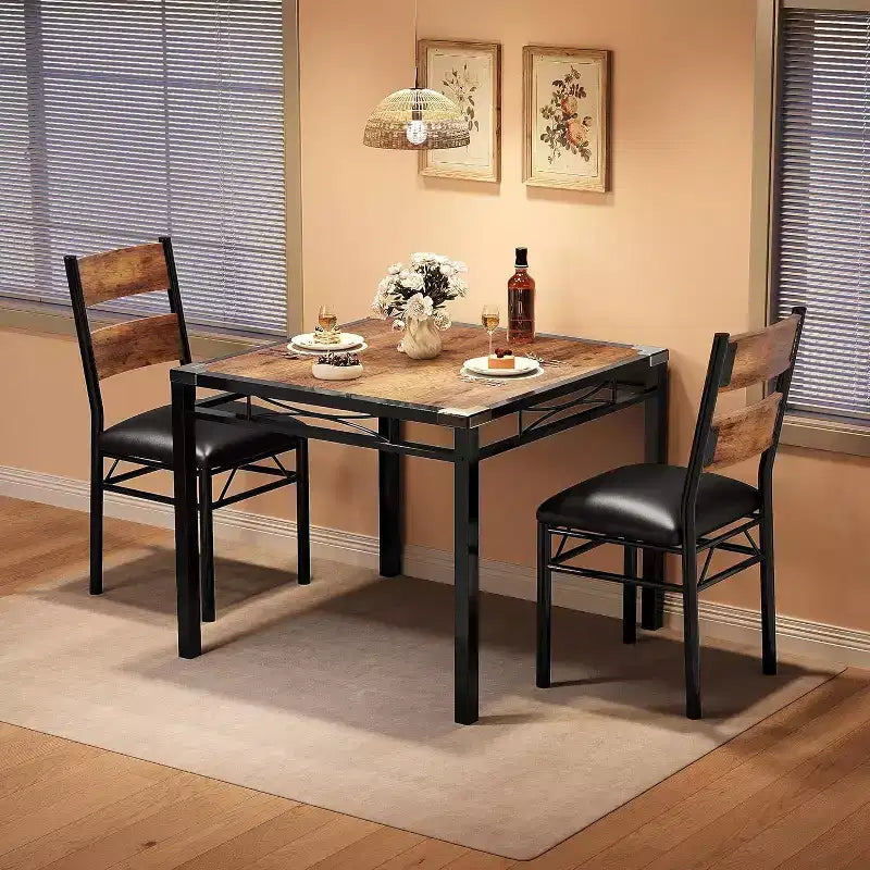 Eettafelset, eetkamertafelset met hoekbescherming, houten keukentafel en stoelenset met gestoffeerde stoelen voor keuken of appartement