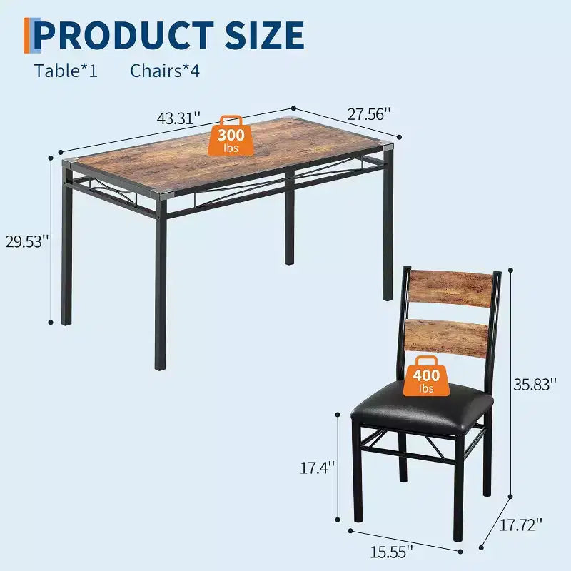 Eettafelset, eetkamertafelset met hoekbescherming, houten keukentafel en stoelenset met gestoffeerde stoelen voor keuken of appartement
