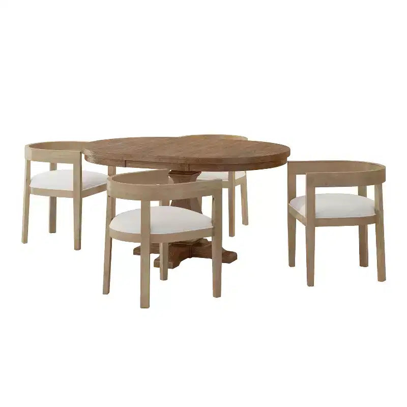 GDFStudio Ladieu rustieke 5-delige eetkamermeubelset van hout met stoffen bekleding