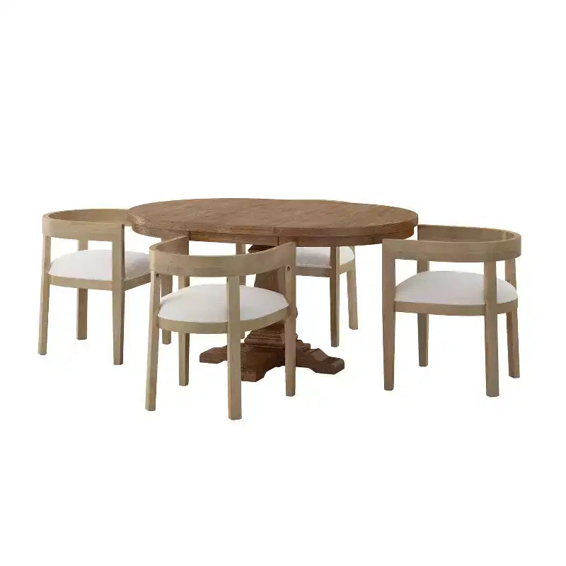 GDFStudio Ladieu rustieke 5-delige eetkamermeubelset van hout met stoffen bekleding