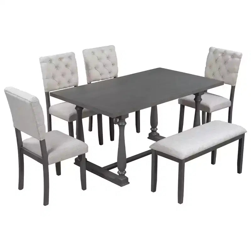 Eettafelset voor 6 personen met bank, rechthoekige tafel en 4 gestoffeerde stoelen voor de keuken