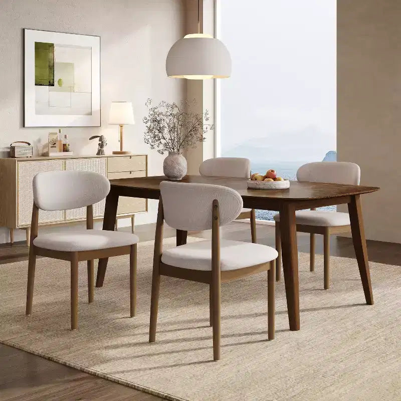 Christopher Knight Home Volgrun 5-delige eetset van rubberhout in midcenturymoderne stijl, gestoffeerd