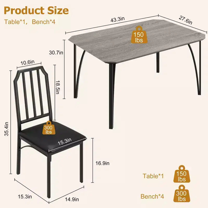Vierkante eetkamertafelset met gestoffeerde stoelen, keukentafel voor thuis, appartement of kleine ruimte