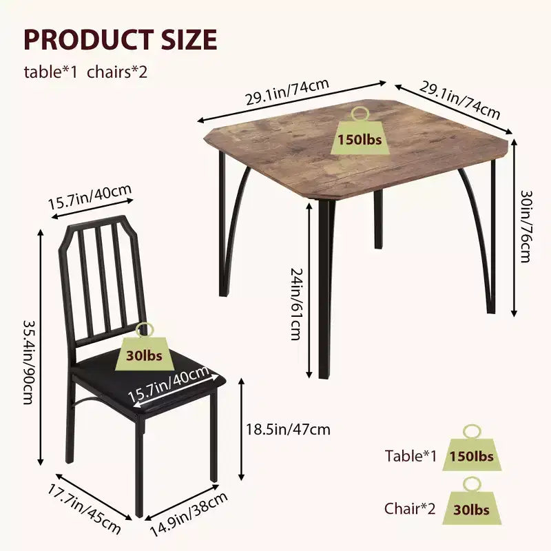 Vierkante eetkamertafelset met gestoffeerde stoelen, keukentafel voor thuis, appartement of kleine ruimte