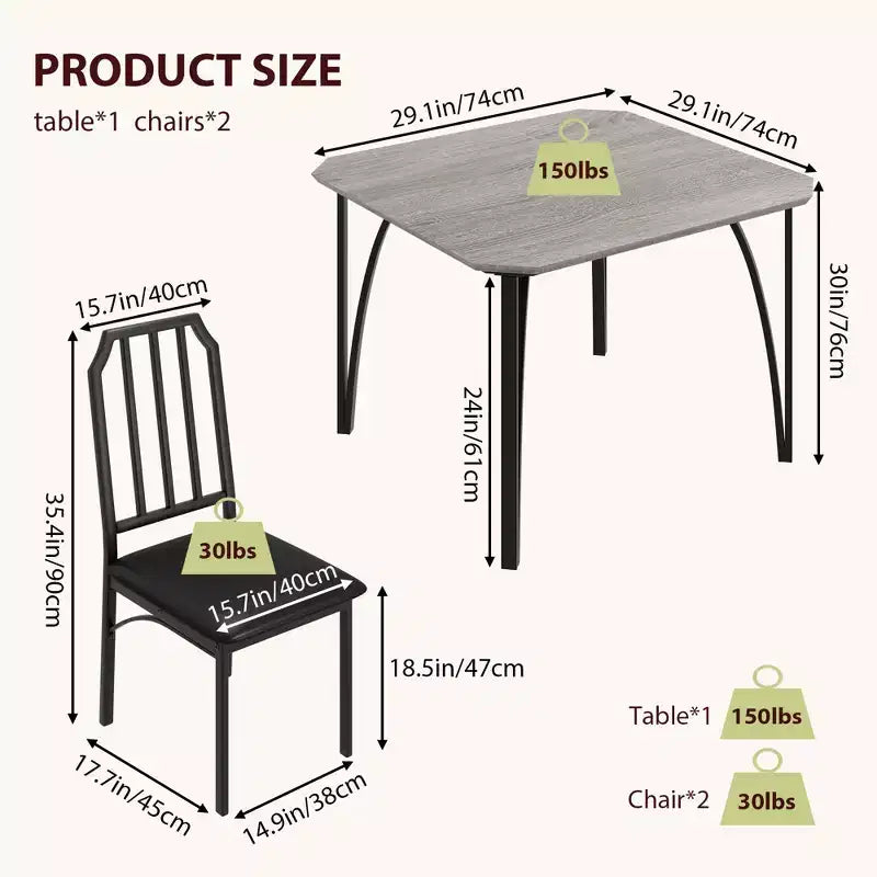 Vierkante eetkamertafelset met gestoffeerde stoelen, keukentafel voor thuis, appartement of kleine ruimte