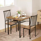 Rustieke eetset met 3 delen – vierkante tafel en stoelen voor 2 personen met wijnrek, voor kleine keukens