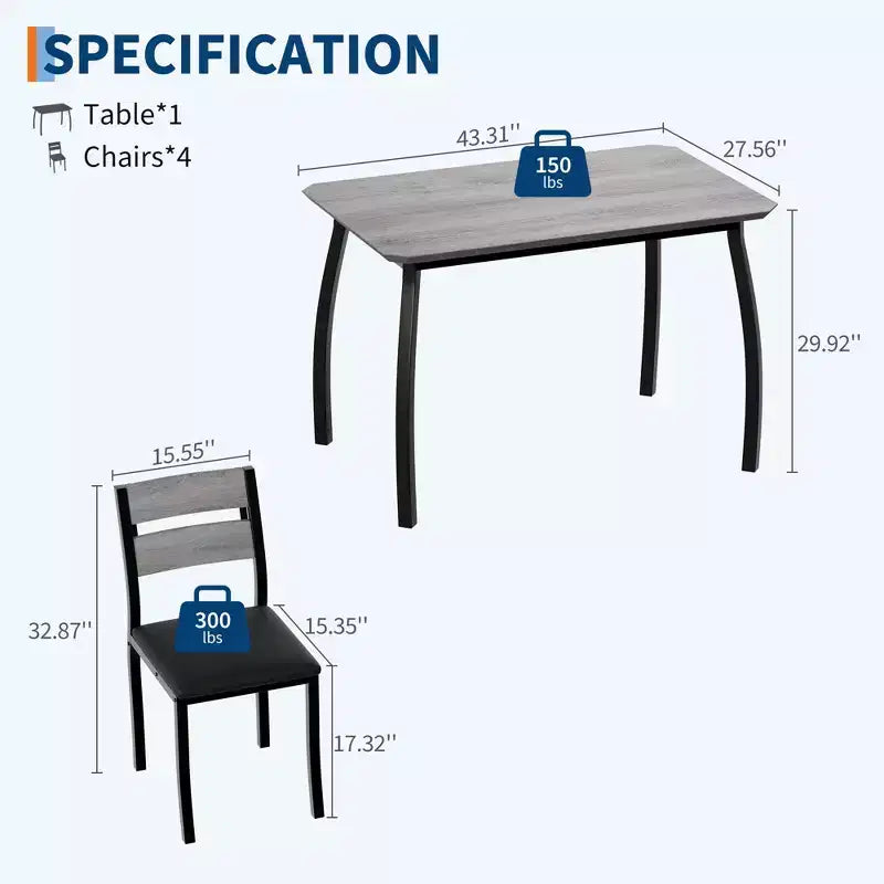 5-delige eetkamerset voor 4 personen, ruimtebesparende keukentafel met gestoffeerde stoelen en modern schuin hoekontwerp