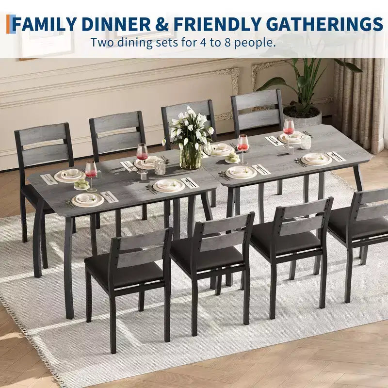 5-delige eetkamerset voor 4 personen, ruimtebesparende keukentafel met gestoffeerde stoelen en modern schuin hoekontwerp