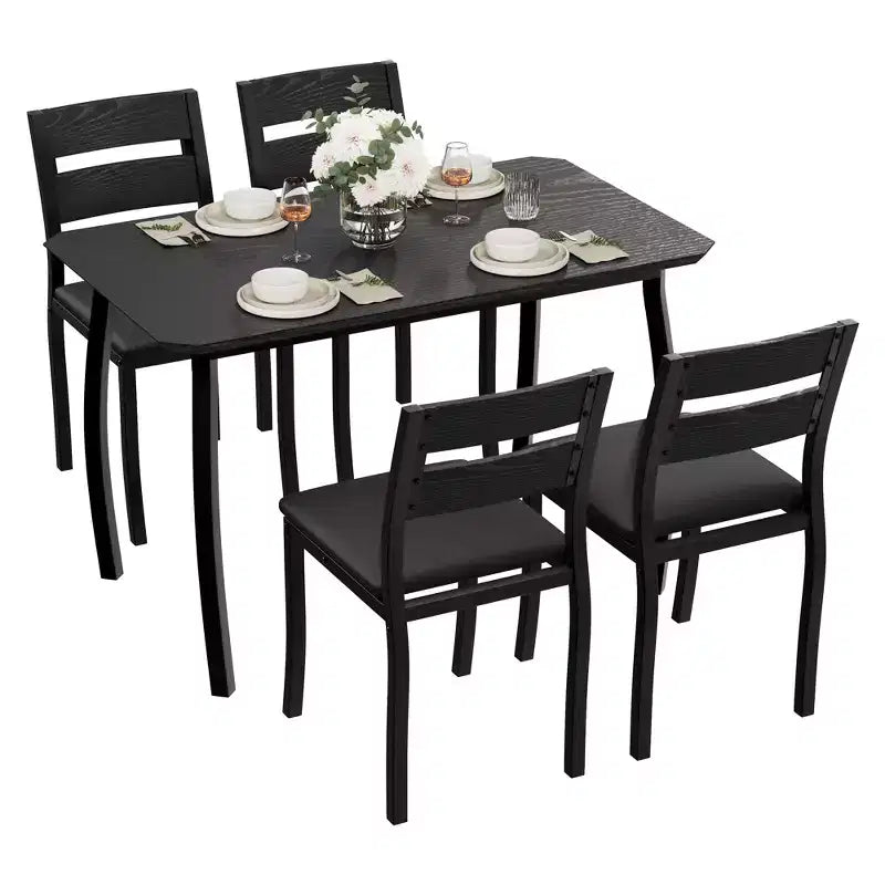 5-delige eetkamerset voor 4 personen, ruimtebesparende keukentafel met gestoffeerde stoelen en modern schuin hoekontwerp