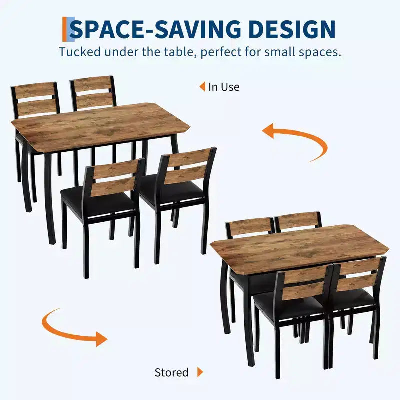 5-delige eetkamerset voor 4 personen, ruimtebesparende keukentafel met gestoffeerde stoelen en modern schuin hoekontwerp