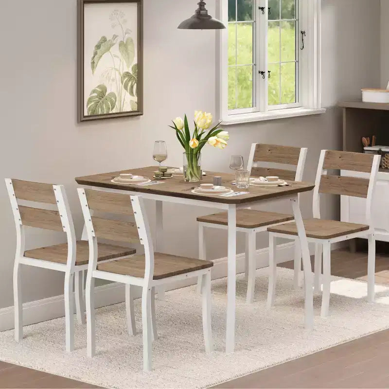 5-delige eetkamerset voor 4 personen, ruimtebesparende keukentafel met gestoffeerde stoelen en modern schuin hoekontwerp