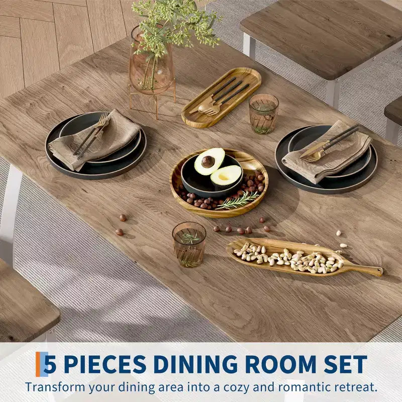 5-delige eetkamerset voor 4 personen, ruimtebesparende keukentafel met gestoffeerde stoelen en modern schuin hoekontwerp