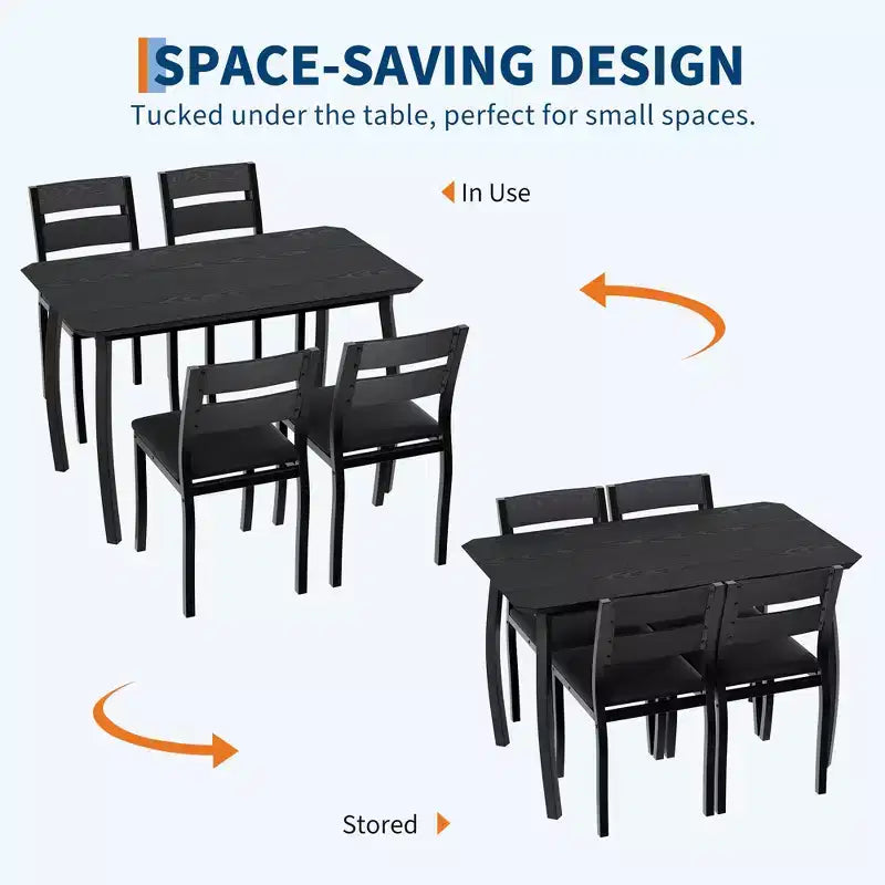5-delige eetkamerset voor 4 personen, ruimtebesparende keukentafel met gestoffeerde stoelen en modern schuin hoekontwerp