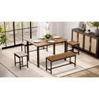 5-delige uitschuifbare eetkamerset, keukentafel met 2 stoelen en 2 banken, keukeneetset voor 4-6 personen, ruimtebesparende ontbijttafel