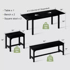 5-delige uitschuifbare eetkamerset, keukentafel met 2 stoelen en 2 banken, keukeneetset voor 4-6 personen, ruimtebesparende ontbijttafel