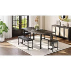 5-delige uitschuifbare eetkamerset, keukentafel met 2 stoelen en 2 banken, keukeneetset voor 4-6 personen, ruimtebesparende ontbijttafel