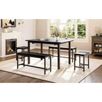 5-delige uitschuifbare eetkamerset, keukentafel met 2 stoelen en 2 banken, keukeneetset voor 4-6 personen, ruimtebesparende ontbijttafel