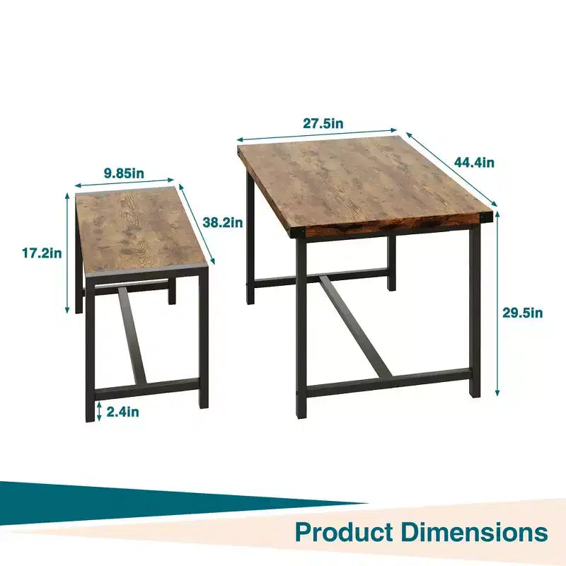 Eettafelset voor 4 personen, keukentafel met banken, rechthoekige eetkamertafelset met 2 metalen houten banken, voor kleine ruimtes, appartementen en studio's