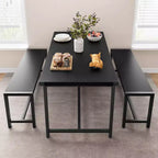 Eettafelset voor 4 personen, keukentafel met banken, rechthoekige eetkamertafelset met 2 metalen houten banken, voor kleine ruimtes, appartementen en studio's