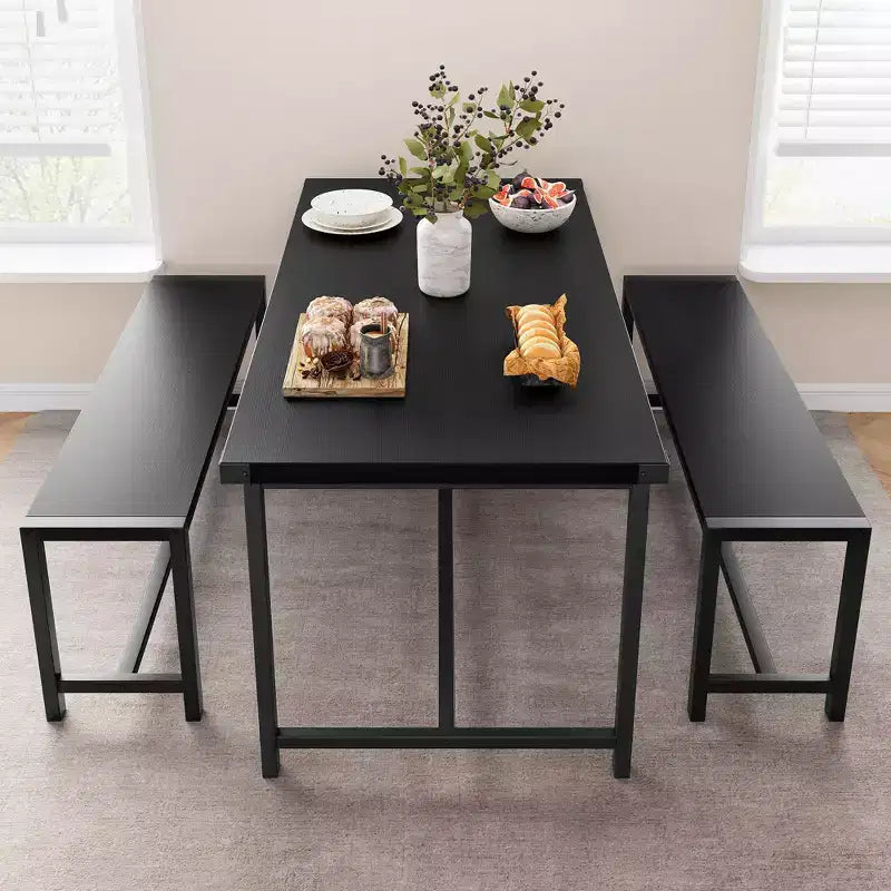 Eettafelset voor 4 personen, keukentafel met banken, rechthoekige eetkamertafelset met 2 metalen houten banken, voor kleine ruimtes, appartementen en studio's