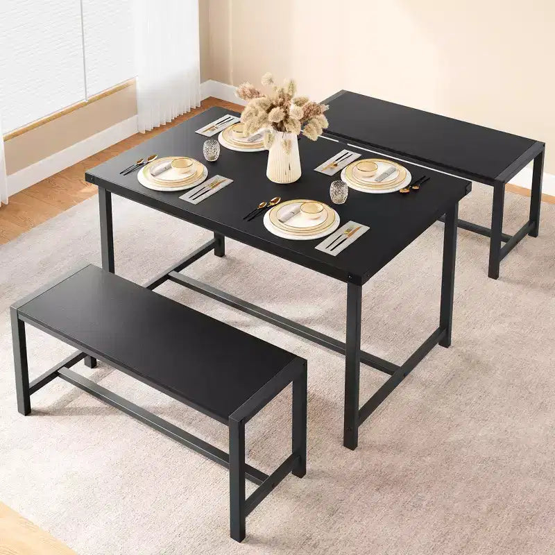 Eettafelset voor 4 personen, keukentafel met banken, rechthoekige eetkamertafelset met 2 metalen houten banken, voor kleine ruimtes, appartementen en studio's