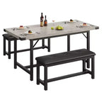 Eettafelset voor 4–6 personen, 63 inch uitschuifbare keukentafel met bank, rechthoekige tafelset met metalen frame en 2 gestoffeerde banken voor eetkamer of appartement