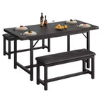 Eettafelset voor 4–6 personen, 63 inch uitschuifbare keukentafel met bank, rechthoekige tafelset met metalen frame en 2 gestoffeerde banken voor eetkamer of appartement