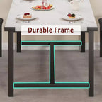 Eettafelset voor 4–6 personen, 63 inch uitschuifbare keukentafel met bank, rechthoekige tafelset met metalen frame en 2 gestoffeerde banken voor eetkamer of appartement