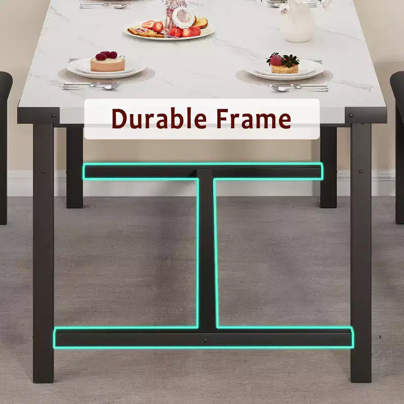 Eettafelset voor 4–6 personen, 63 inch uitschuifbare keukentafel met bank, rechthoekige tafelset met metalen frame en 2 gestoffeerde banken voor eetkamer of appartement