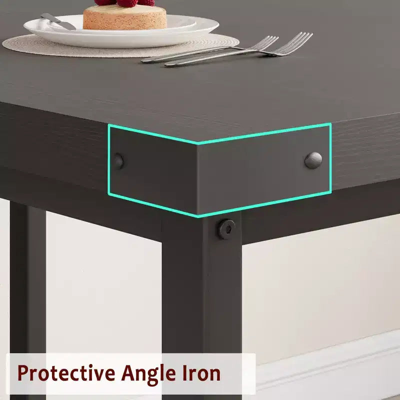 Eettafelset voor 4–6 personen, 63 inch uitschuifbare keukentafel met bank, rechthoekige tafelset met metalen frame en 2 gestoffeerde banken voor eetkamer of appartement