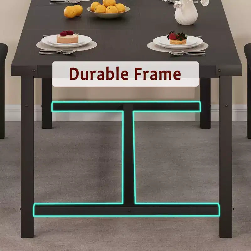 Eettafelset voor 4–6 personen, 63 inch uitschuifbare keukentafel met bank, rechthoekige tafelset met metalen frame en 2 gestoffeerde banken voor eetkamer of appartement