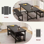 Eettafelset voor 4–6 personen, 63 inch uitschuifbare keukentafel met bank, rechthoekige tafelset met metalen frame en 2 gestoffeerde banken voor eetkamer of appartement