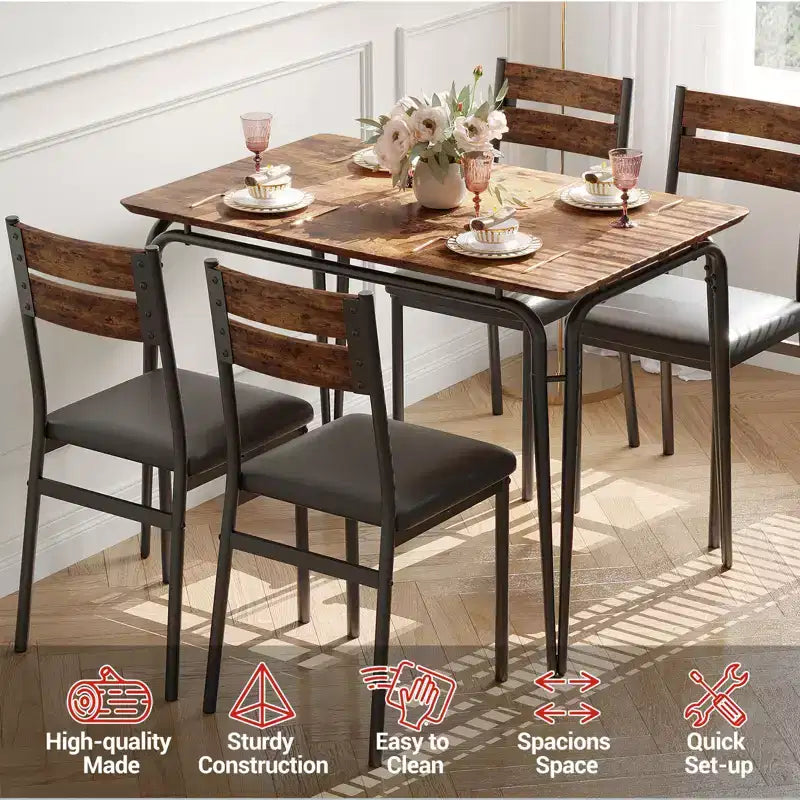 Eettafel voor 4 personen, kleine tafel- en stoelenset van 4, vierkante eethoekset met 4 stoelen, 5-delige keuken- en eetkamerset voor kleine ruimtes, appartement