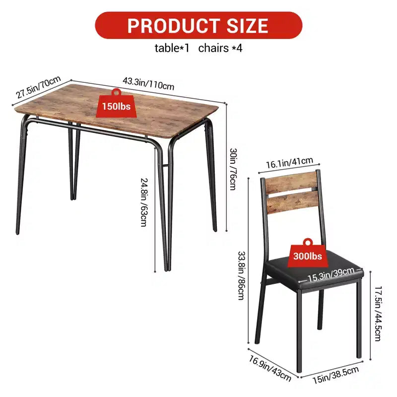Eettafel voor 4 personen, kleine tafel- en stoelenset van 4, vierkante eethoekset met 4 stoelen, 5-delige keuken- en eetkamerset voor kleine ruimtes, appartement