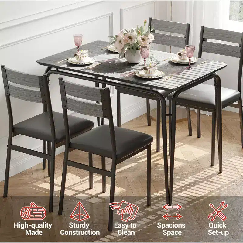 Eettafel voor 4 personen, kleine tafel- en stoelenset van 4, vierkante eethoekset met 4 stoelen, 5-delige keuken- en eetkamerset voor kleine ruimtes, appartement