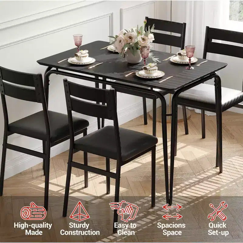 Eettafel voor 4 personen, kleine tafel- en stoelenset van 4, vierkante eethoekset met 4 stoelen, 5-delige keuken- en eetkamerset voor kleine ruimtes, appartement