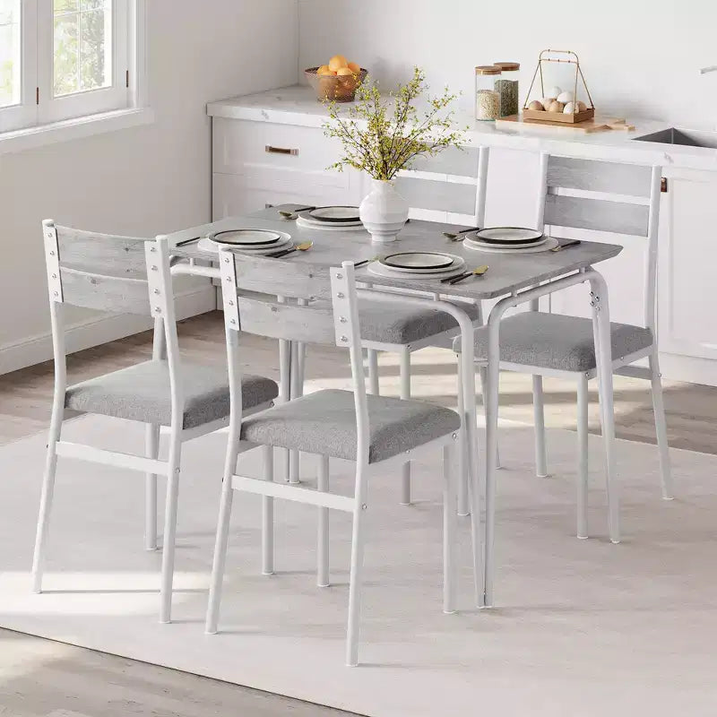Eettafel voor 4 personen, kleine tafel- en stoelenset van 4, vierkante eethoekset met 4 stoelen, 5-delige keuken- en eetkamerset voor kleine ruimtes, appartement