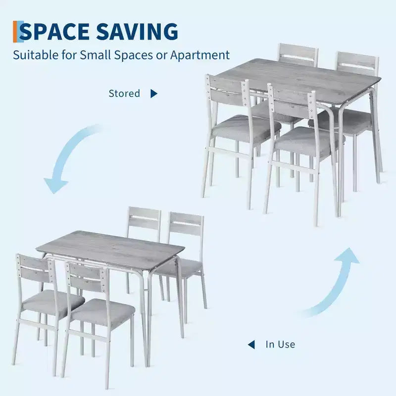 Eettafel voor 4 personen, kleine tafel- en stoelenset van 4, vierkante eethoekset met 4 stoelen, 5-delige keuken- en eetkamerset voor kleine ruimtes, appartement