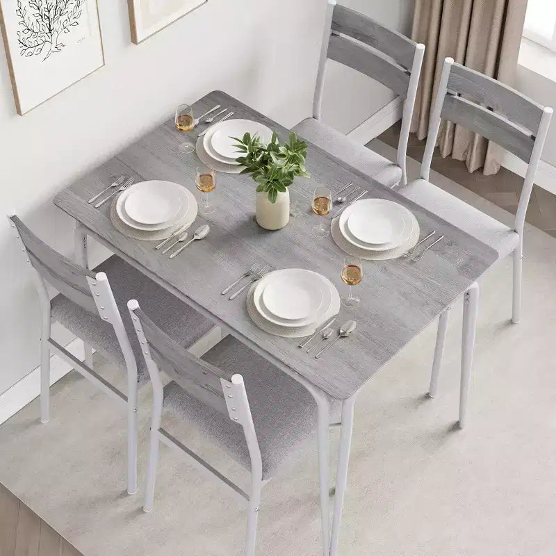 Eettafel voor 4 personen, kleine tafel- en stoelenset van 4, vierkante eethoekset met 4 stoelen, 5-delige keuken- en eetkamerset voor kleine ruimtes, appartement