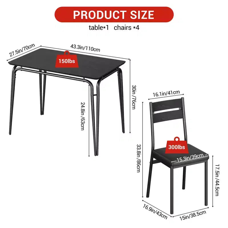 Eettafel voor 4 personen, kleine tafel- en stoelenset van 4, vierkante eethoekset met 4 stoelen, 5-delige keuken- en eetkamerset voor kleine ruimtes, appartement