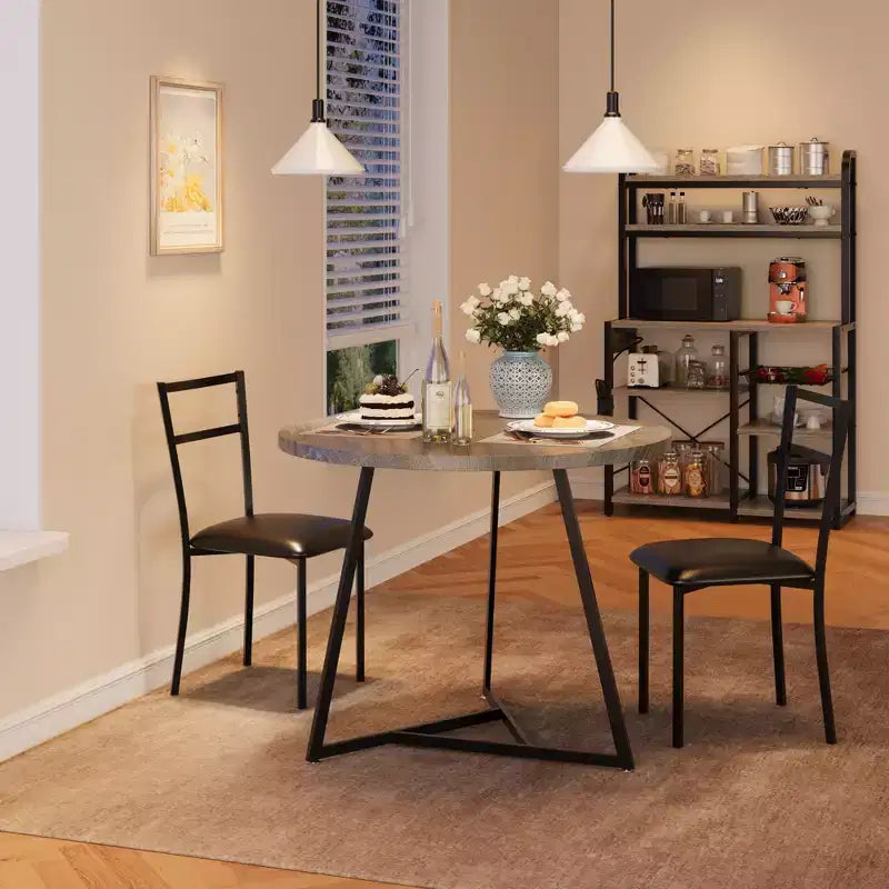Eetset voor 2 personen, keukentafel en stoelen, moderne ronde keukentafelset, 3-delige eetkamertafelset voor kleine ruimtes, appartement, studio, diner