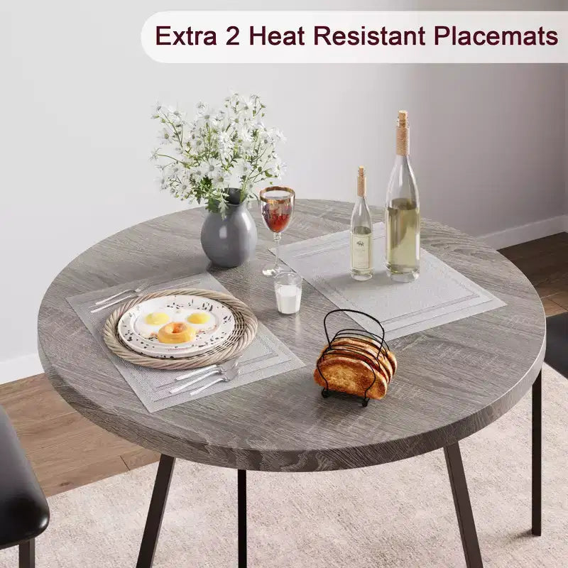 Eetset voor 2 personen, keukentafel en stoelen, moderne ronde keukentafelset, 3-delige eetkamertafelset voor kleine ruimtes, appartement, studio, diner