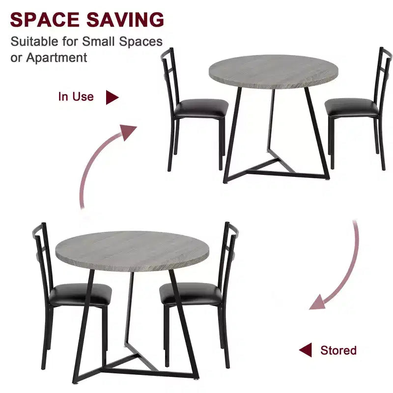 Eetset voor 2 personen, keukentafel en stoelen, moderne ronde keukentafelset, 3-delige eetkamertafelset voor kleine ruimtes, appartement, studio, diner