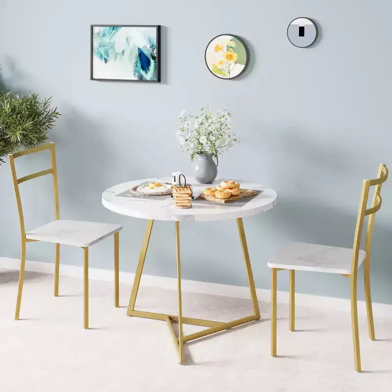 Eetset voor 2 personen, keukentafel en stoelen, moderne ronde keukentafelset, 3-delige eetkamertafelset voor kleine ruimtes, appartement, studio, diner