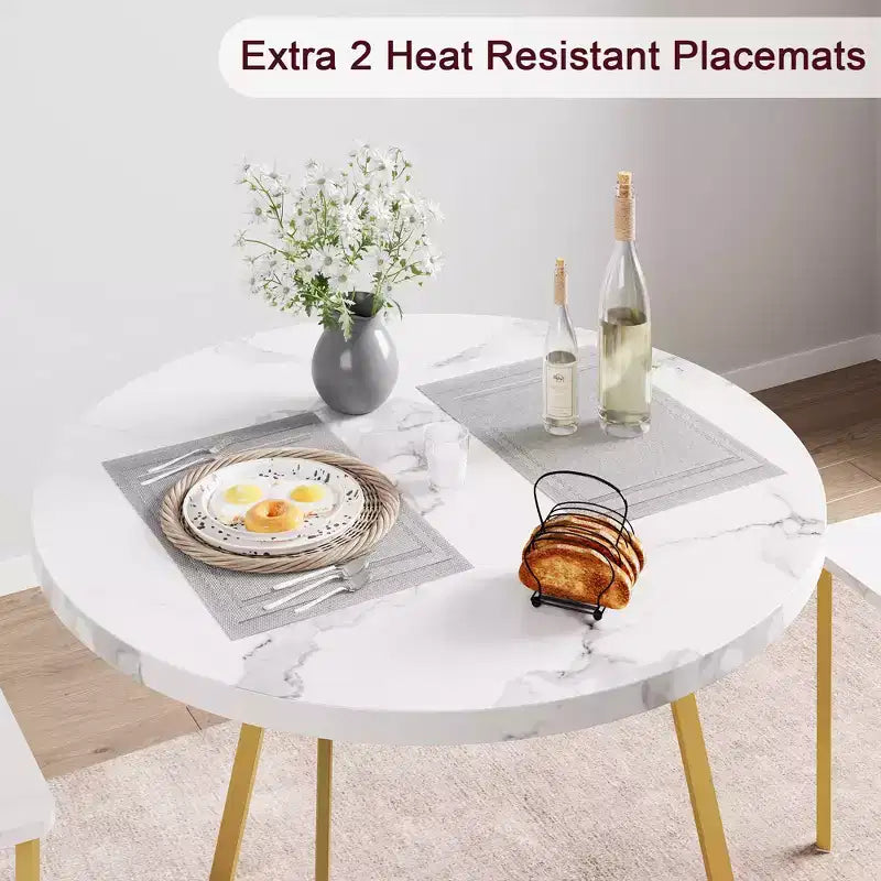 Eetset voor 2 personen, keukentafel en stoelen, moderne ronde keukentafelset, 3-delige eetkamertafelset voor kleine ruimtes, appartement, studio, diner
