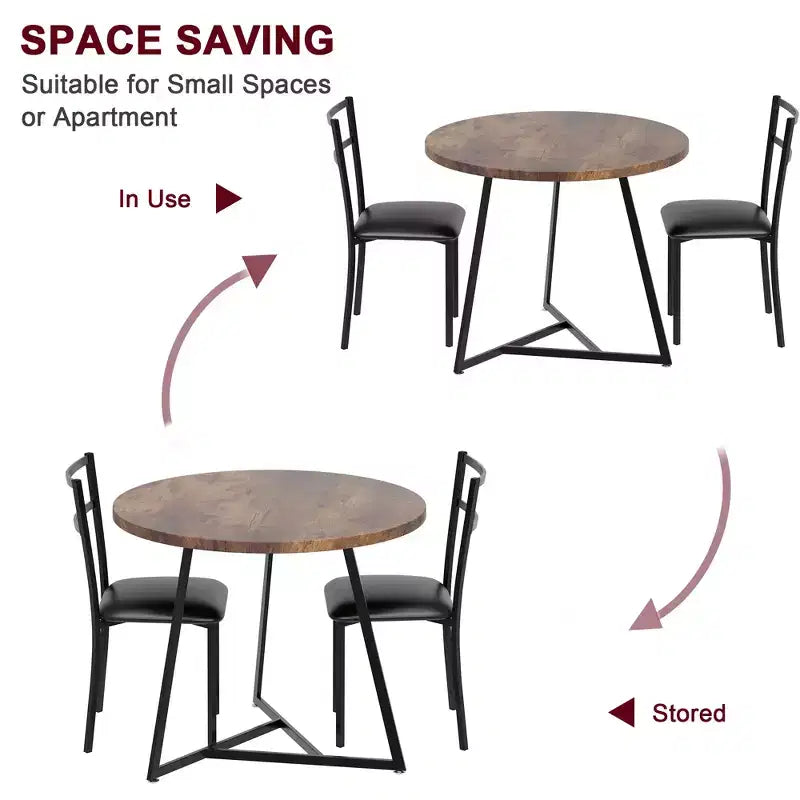 Eetset voor 2 personen, keukentafel en stoelen, moderne ronde keukentafelset, 3-delige eetkamertafelset voor kleine ruimtes, appartement, studio, diner